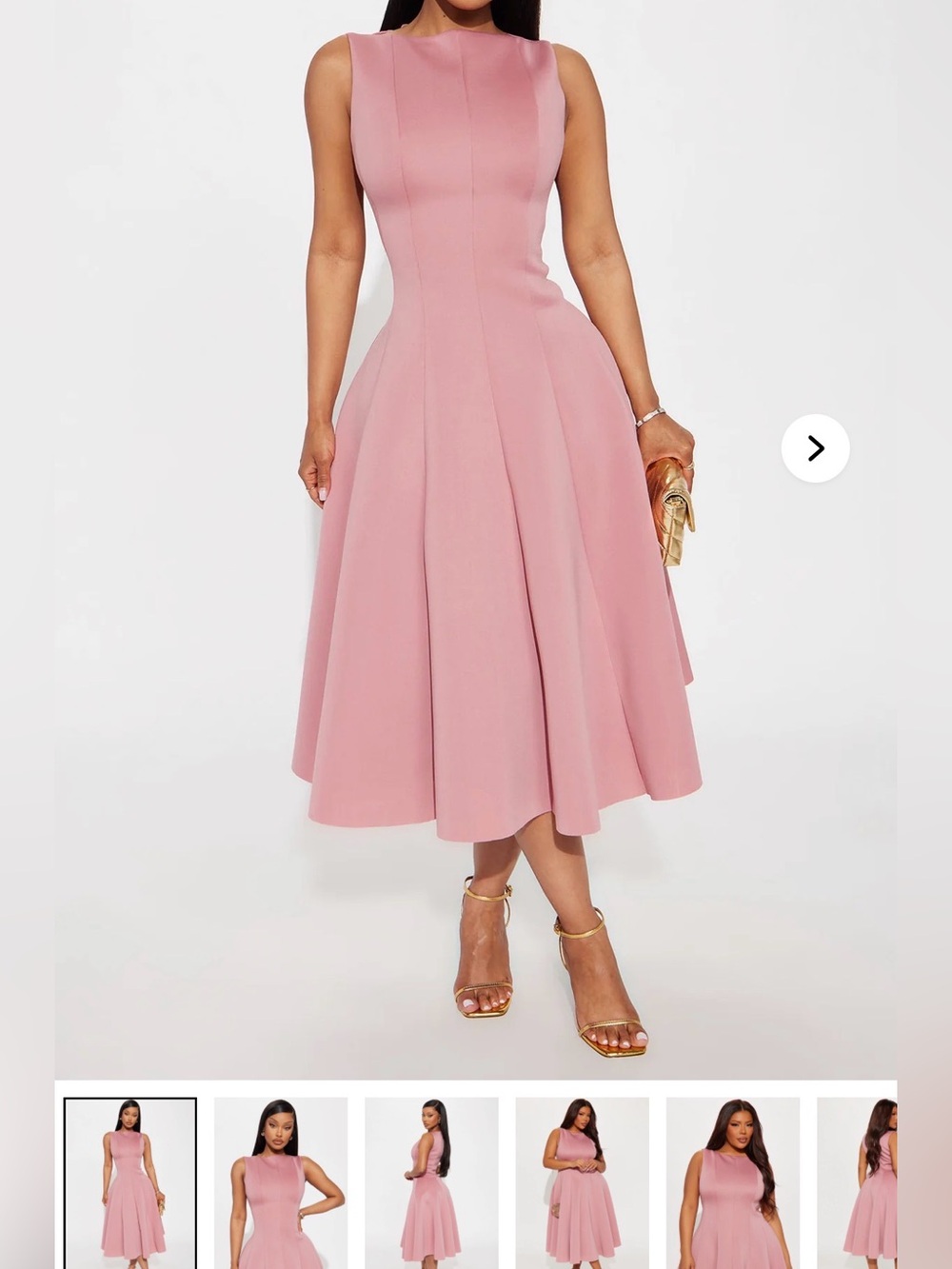 Fashion Nova Blush Pink Midi Fit-and-Flare Dress